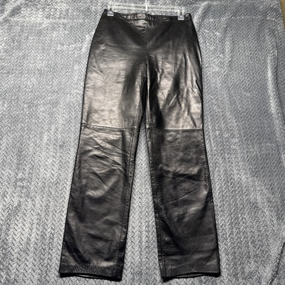 Ann Taylor Pants - Ann Taylor Leather Pants 4 Black Straight Leg Lined Side Zip Vintage 27x26.5